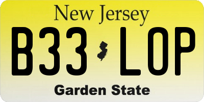 NJ license plate B33LOP