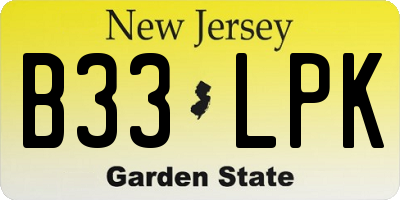 NJ license plate B33LPK