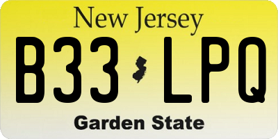 NJ license plate B33LPQ