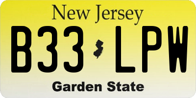 NJ license plate B33LPW