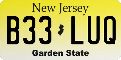 NJ license plate B33LUQ