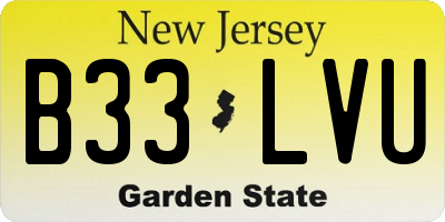 NJ license plate B33LVU