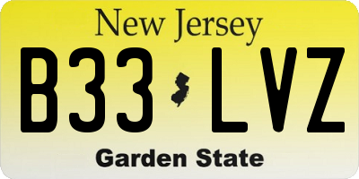 NJ license plate B33LVZ