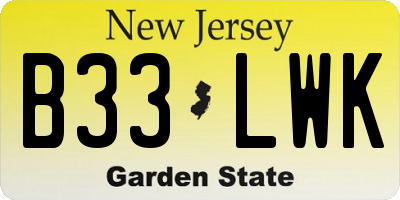 NJ license plate B33LWK