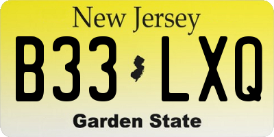 NJ license plate B33LXQ