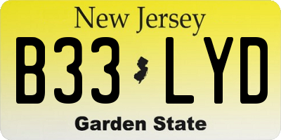 NJ license plate B33LYD