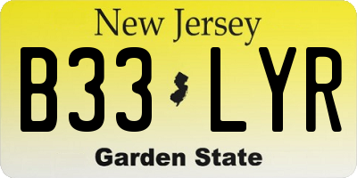 NJ license plate B33LYR