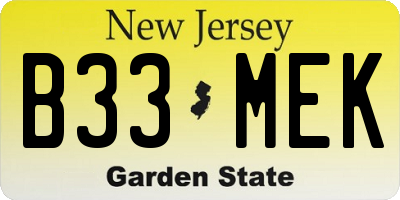 NJ license plate B33MEK