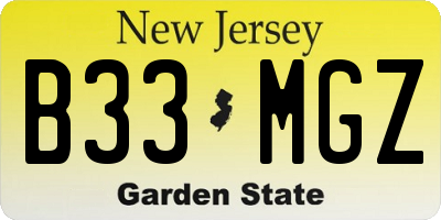 NJ license plate B33MGZ