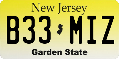 NJ license plate B33MIZ