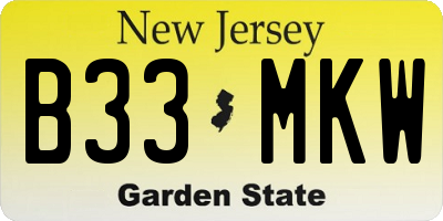 NJ license plate B33MKW
