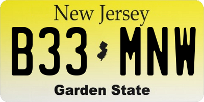 NJ license plate B33MNW