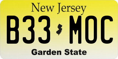 NJ license plate B33MOC