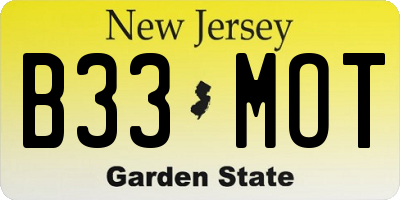 NJ license plate B33MOT