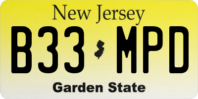 NJ license plate B33MPD