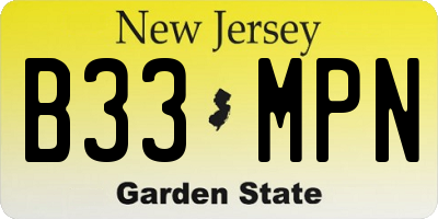 NJ license plate B33MPN