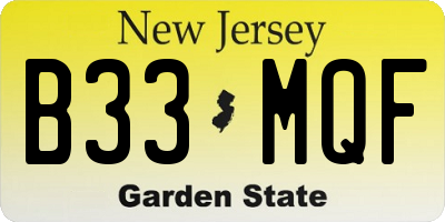 NJ license plate B33MQF