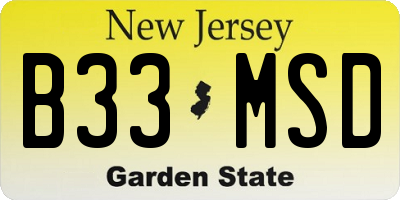 NJ license plate B33MSD