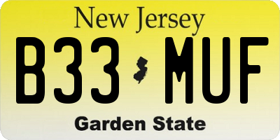 NJ license plate B33MUF
