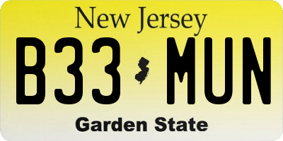 NJ license plate B33MUN