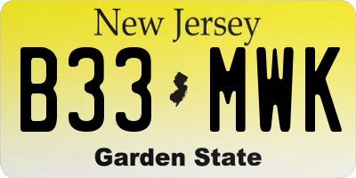 NJ license plate B33MWK