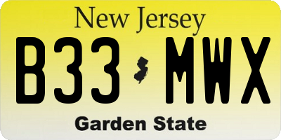 NJ license plate B33MWX