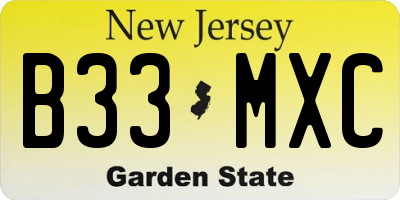 NJ license plate B33MXC