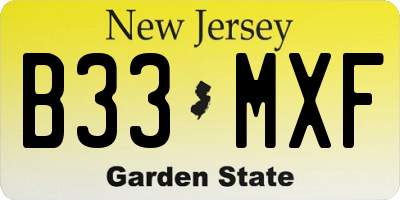 NJ license plate B33MXF