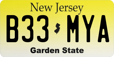 NJ license plate B33MYA