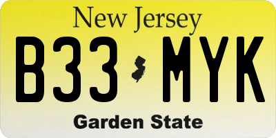 NJ license plate B33MYK