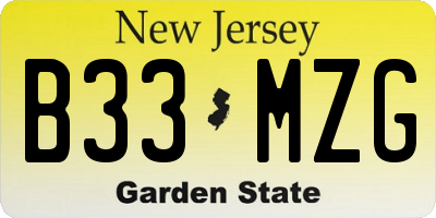 NJ license plate B33MZG