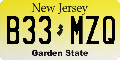 NJ license plate B33MZQ