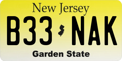 NJ license plate B33NAK