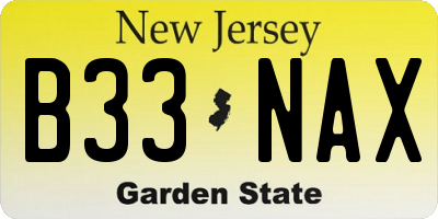 NJ license plate B33NAX