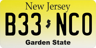 NJ license plate B33NCO