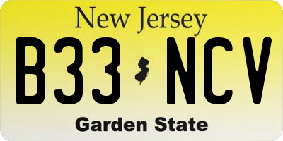 NJ license plate B33NCV