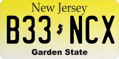 NJ license plate B33NCX
