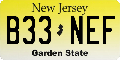 NJ license plate B33NEF