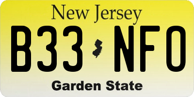 NJ license plate B33NFO