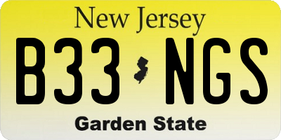NJ license plate B33NGS