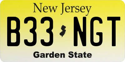 NJ license plate B33NGT