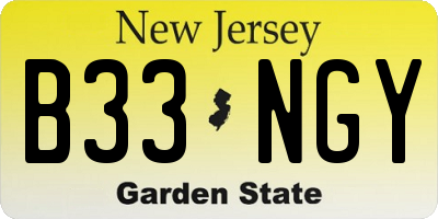 NJ license plate B33NGY