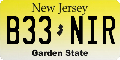 NJ license plate B33NIR