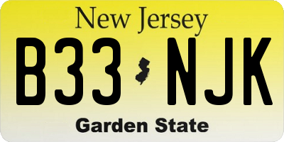 NJ license plate B33NJK