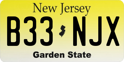 NJ license plate B33NJX