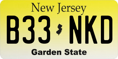 NJ license plate B33NKD