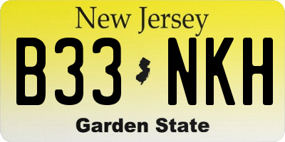 NJ license plate B33NKH