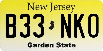 NJ license plate B33NKO