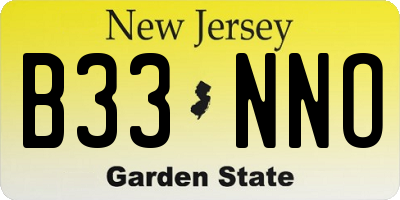 NJ license plate B33NNO