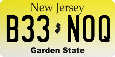 NJ license plate B33NOQ